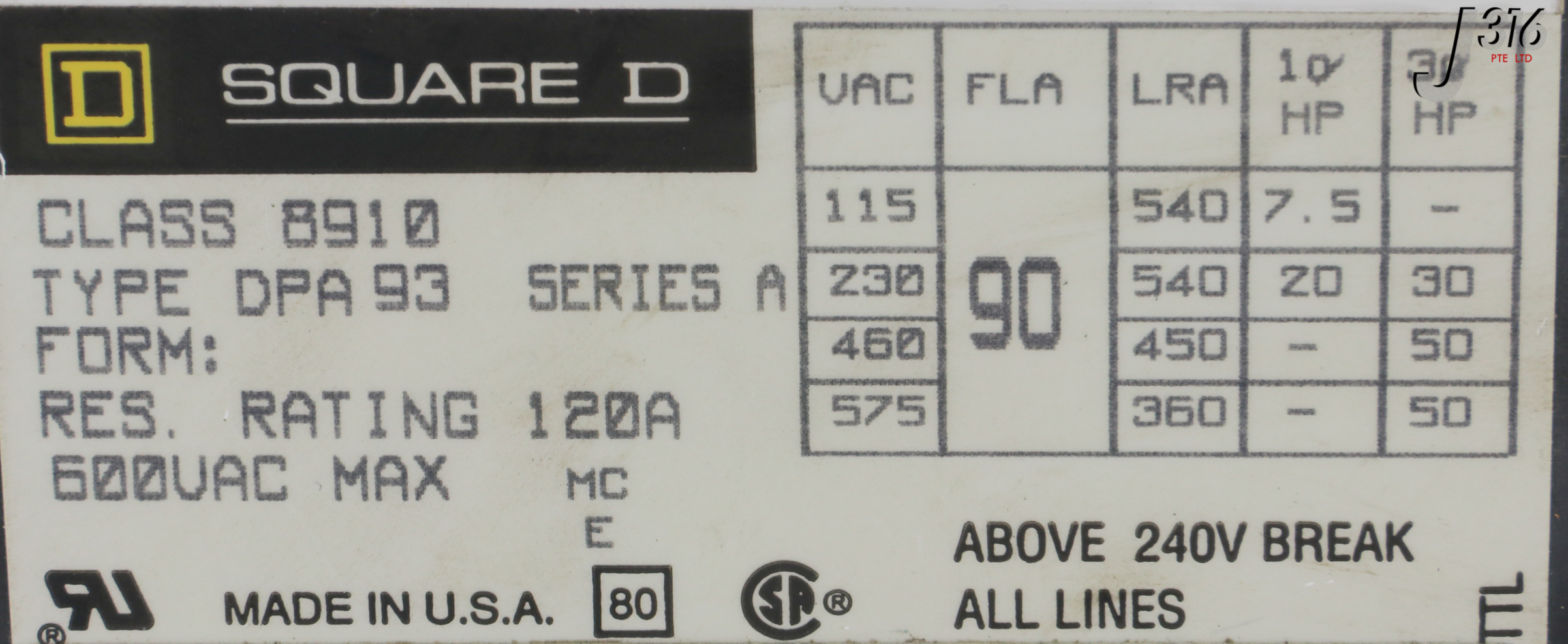 27248 SQUARE D 3 POLE MAGNETIC CONTACTOR 90A 600V 8910DPA93 | eBay